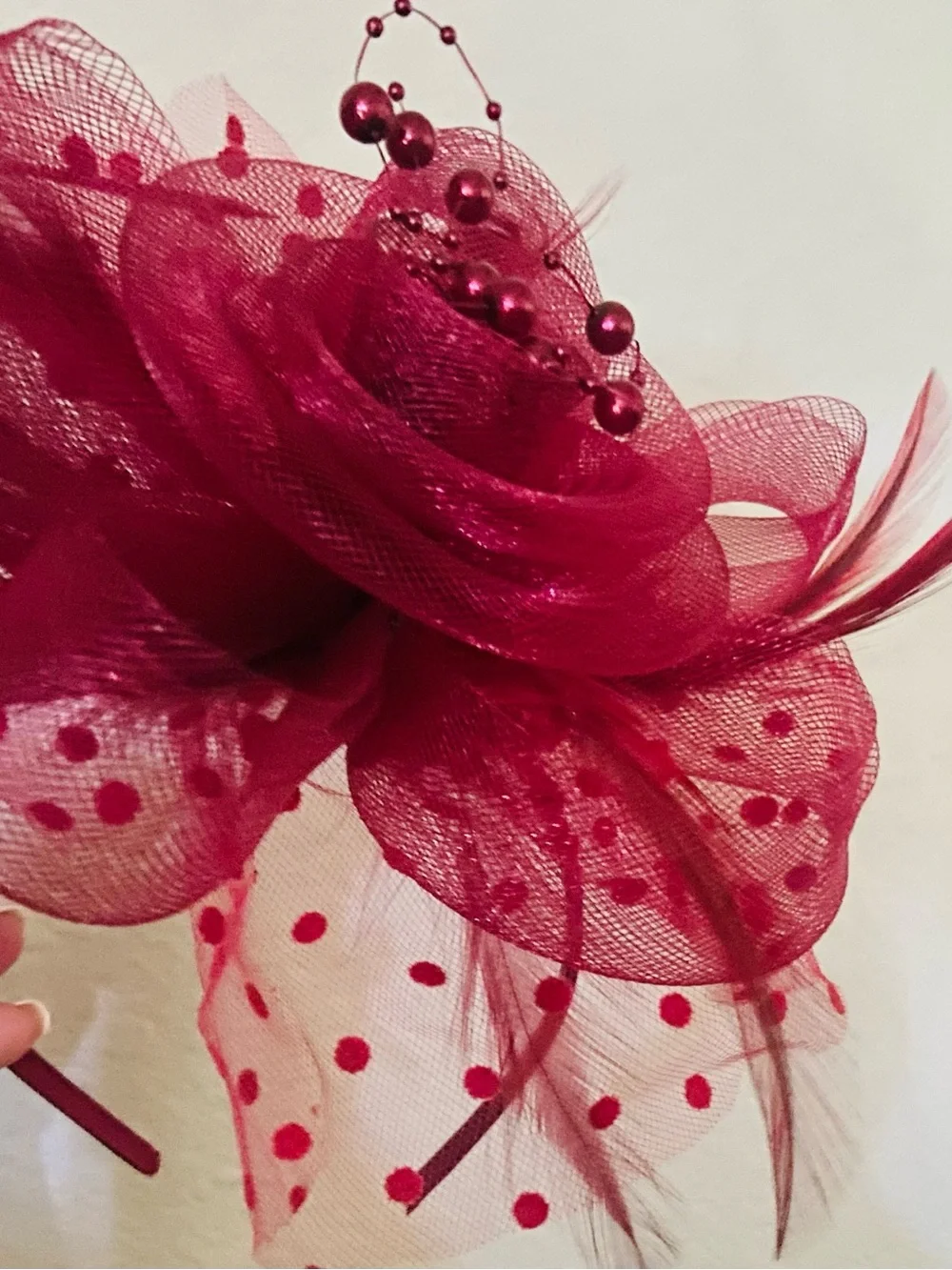 New Handmade Burgundy Fascinator with feathers